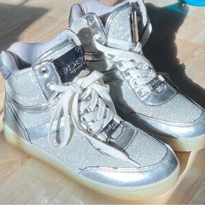 Bebe Metallic Silver High-Top Sneakers